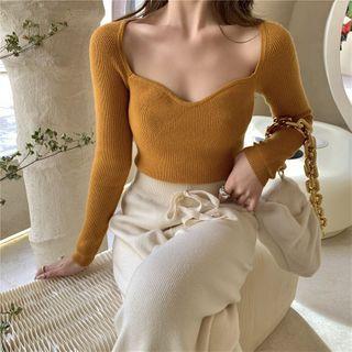 Square-neck Knit Top Curcumin - One Size