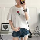 Print Short-sleeve Ripped T-shirt