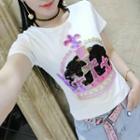Crown Sequined Short Sleeve T-shirt