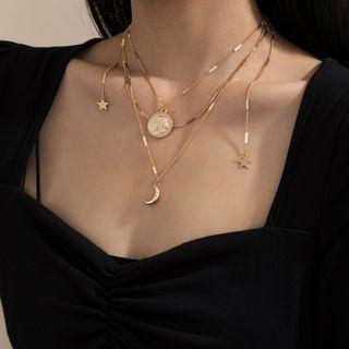 Moon & Star Layered Pendant Necklace