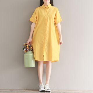 Plain Short-sleeve Midi Shirt Dress