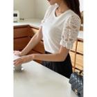 Puff Lace-sleeve Textured Top
