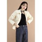 Collared Zip-detail Patent Jacket Ivory - One Size