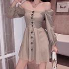 Off-shoulder Balloon-sleeve A-line Dress