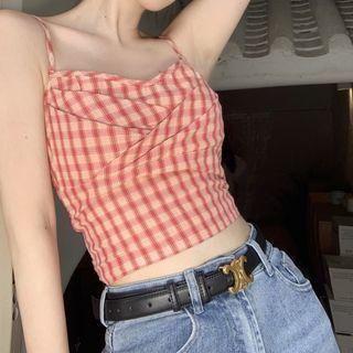 Plaid Camisole Top / Spaghetti Strap Plaid Mini Dress