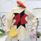 Color Block Star Fringed Sweater Almond - One Size