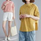 Plaid Half-button Short-sleeve Blouse