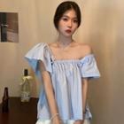 Off-shoulder Ruffle Trim Plain Top