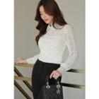 Faux-pearl Trim Lace Blouse