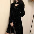 Long=-sleeve Velvet A-line Dress