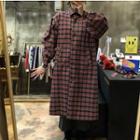 Plaid Button Long Jacket As Shown In Figure - One Size