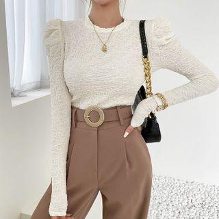 Puff-shoulder Fitted Smocked Top