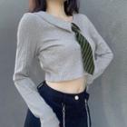 Long-sleeve Tie-accent Crop Top
