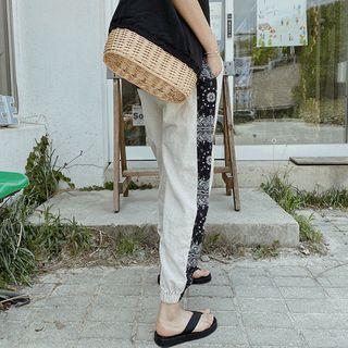 Printed-trim Linen Blend Jogger Pants