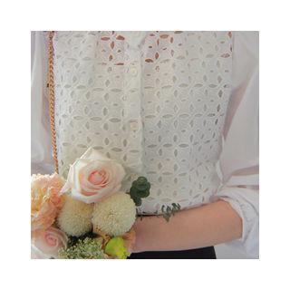 Mandarin-collar Eyelet-panel Blouse