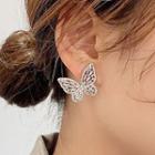 Rhinestone Butterfly Ear Stud 1 Pair - 925 Silver Needle - One Size