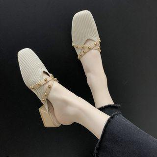 Square Toe Block Heel Knitted Sandals