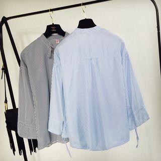 Striped Tie-neck Long-sleeve Blouse