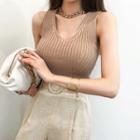 Sleeveless Fitted Rib-knit Top