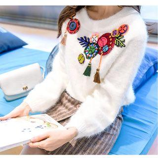 Tasseled Long-sleeve Knit Sweater