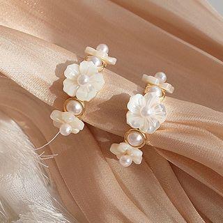 Scallop Flower Earring 1 Pair - S925 Silver - One Size