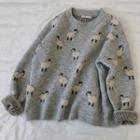 Round Neck Embroider Sweater Light Gray - One Size