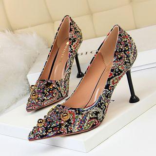 Sequined Pointy High-heel Sandals