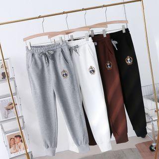 Drawstring Bear Embroidered Sweatpants