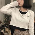 Mock-two Piece Lace T-shirt Top - White - One Size