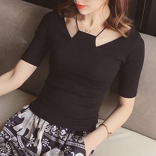 Cutout Halter Short-sleeve Slim Fit Top