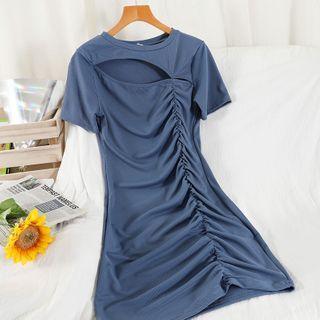 Short-sleeve Ruched Midi Dress