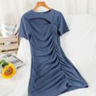 Short-sleeve Ruched Midi Dress