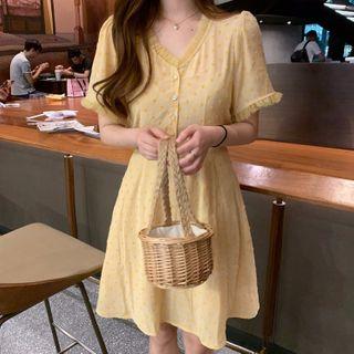 Ruffled Trim Short-sleeve Mini A-line Dress