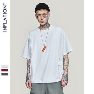Drawstring-hem Embroidered Pocket T-shirt