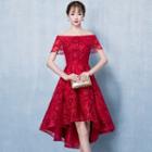 Off-shoulder Floral Embroidered Dip-back Prom Dress