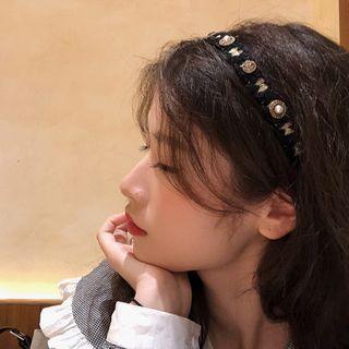 Faux Pearl Rhinestone Headband Black - One Size