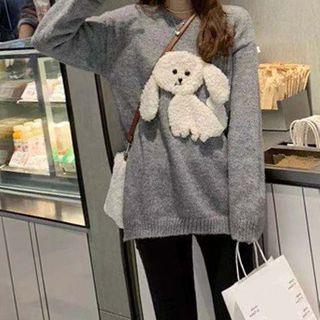 Dog Detail Sweater Gray - One Size