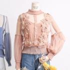 Flower-accent Mesh Top With Camisole