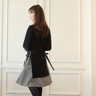 Mock Two-piece Gingham-panel Dress