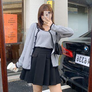 Set : Contrast Trim Camisole Top + Cardigan