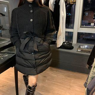 Long-sleeve High-neck Knit Cardigan / Long-sleeve Plain T-shirt / Tie-waist Padded Vest