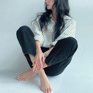 Striped Cotton Dress Shirt Ivory - One Size