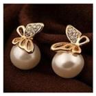 Faux-pearl Butterfly Earrings