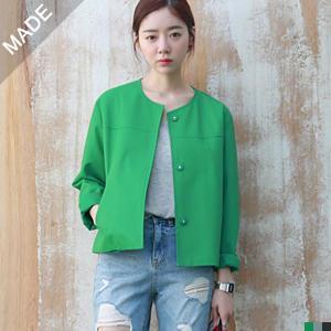 Round-neck Hidden-button Jacket