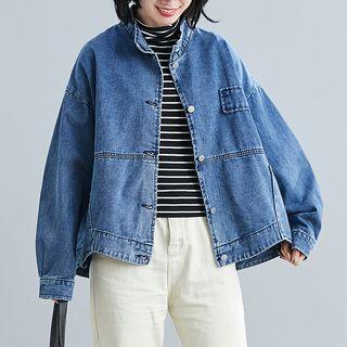 Denim Stand-collar Lantern-sleeve Jacket