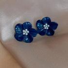 Flower Alloy Earring 1 Pair - Silver Needle - Blue - One Size
