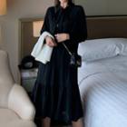 Long-sleeve Midi A-line Dress / Single-breasted Sweater Vest