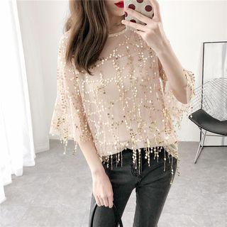 Sequined Mesh Top With Camisole