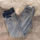 High Waist Washed Fringed Wide Leg Jeans