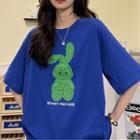 Short-sleeve Oversized Rabbit Print T-shirt